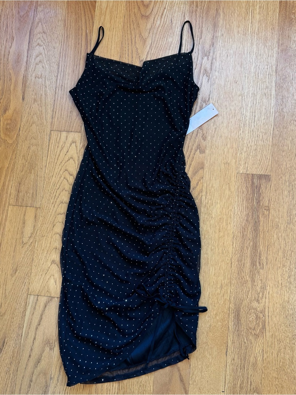 Inspired Hearts Black & White Polka Dot Ruched Slip Midi Dress